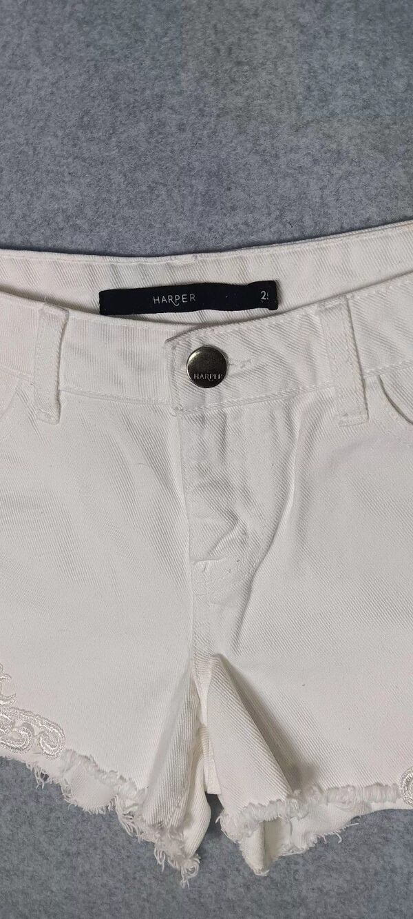 Harper Lace Trim Denim Shorts Womens 25 White Distressed Festival Boho Coquette - Picture 3 of 12